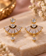 Golden Fan Sparkle Crystal Drop Earrings for Women