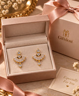 Golden Fan Sparkle Crystal Drop Earrings for Women