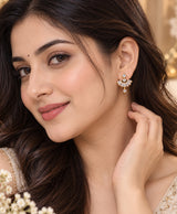 Golden Fan Sparkle Crystal Drop Earrings for Women
