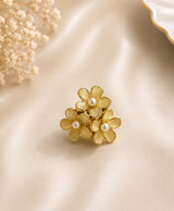 Golden Floral Cluster Pearl Stud Earrings