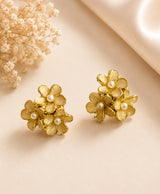 Golden Floral Cluster Pearl Stud Earrings