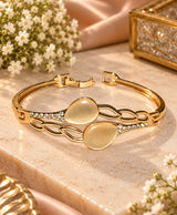 Golden Leaf Crystal Cuff Bracelet – Elegant Gold-Tone Designer Bangle