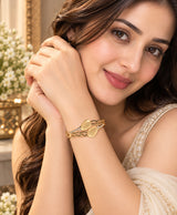 Golden Leaf Crystal Cuff Bracelet – Elegant Gold-Tone Designer Bangle