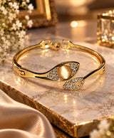 Golden Leaf & Pearl Crystal Cuff Bracelet