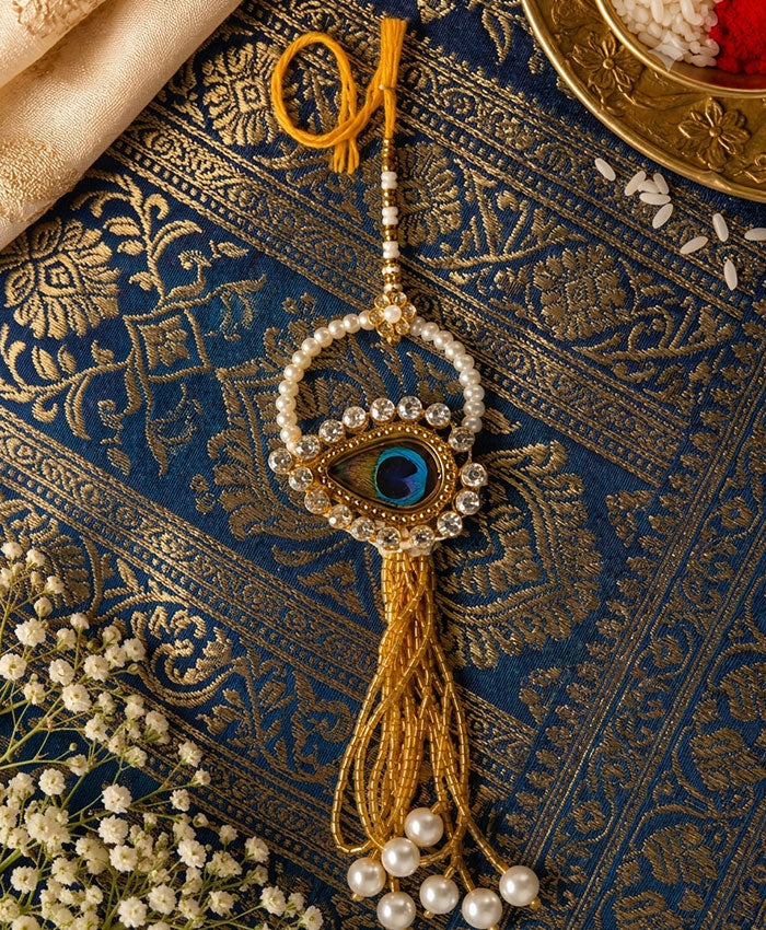 Golden Peacock Pearl Designer Rakhi