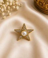 Golden Star Pearl Stud Earrings with Crystal Detailing