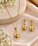 Golden Teardrop Crystal Necklace & Earrings Set