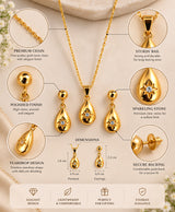 Golden Teardrop Crystal Necklace & Earrings Set