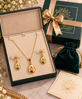 Golden Teardrop Crystal Necklace & Earrings Set