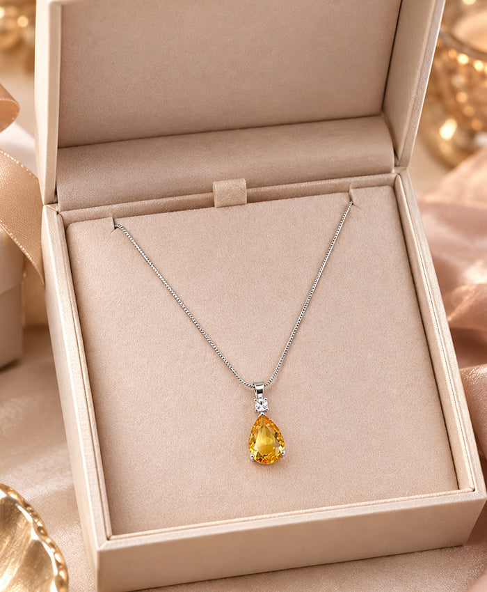 Golden Teardrop Crystal Pendant Necklace