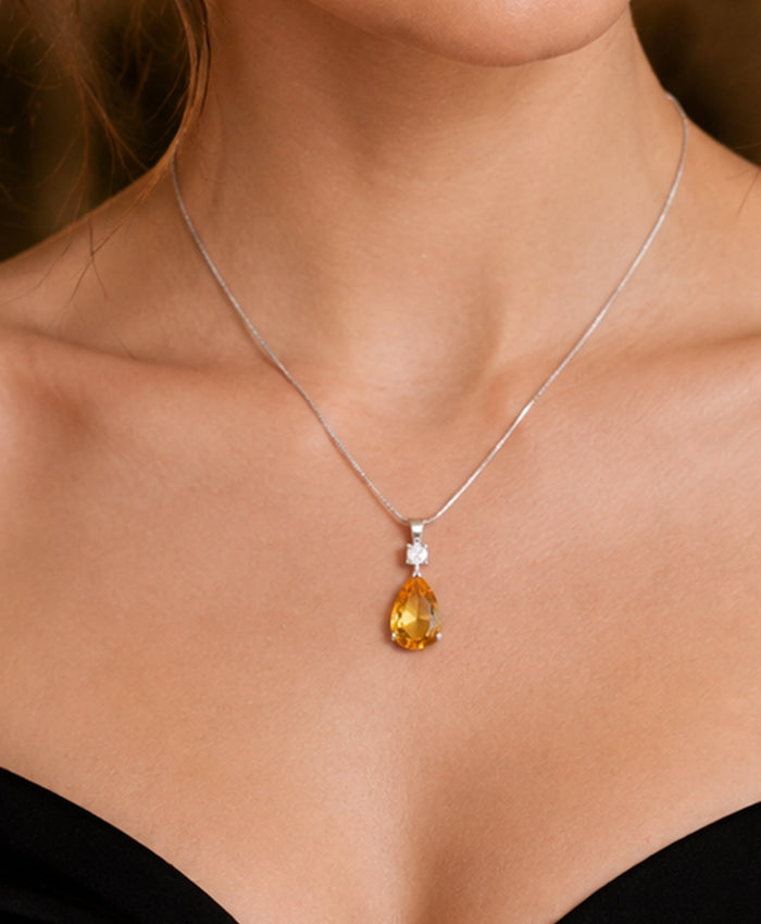 Golden Teardrop Crystal Pendant Necklace