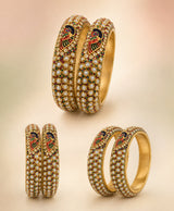 Golden Peacock Kundan-Style Embellished Bangles