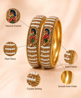 Golden Peacock Pearl-Style Statement Bangles