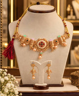Green & Gold Traditional Designer Necklace Set with Matching Earrings
