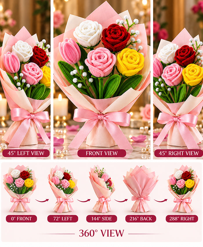 Handmade Multicolor Rose Bouquet – Pink, Red, White & Yellow Roses
