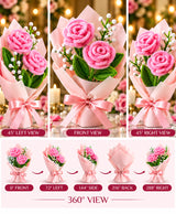 Handmade Pink Rose Bouquet – 2 Pink Roses with White Filler Flowers