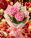 Handmade Pink Rose Bouquet – 2 Pink Roses with White Filler Flowers
