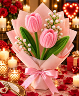 Handmade Pink Tulip Bouquet – 2 Pink Tulips with White Filler Flowers
