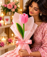 Handmade Pink Tulip Bouquet – Single Pink Tulip with Elegant Pink Wrapping