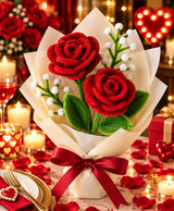 Handmade Red Rose Bouquet – 2 Red Roses with White Filler Flowers