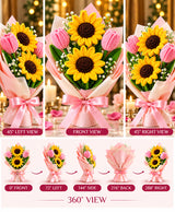 Handmade Sunflower & Pink Tulip Bouquet – 2 Sunflowers with 2 Pink Tulips