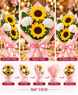 Handmade Sunflower & White Carnation Bouquet – 2 Sunflowers & 2 White Flowers