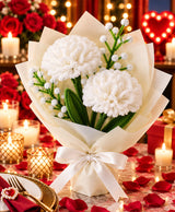 Handmade White Carnation Bouquet – Elegant White Flowers with Filler Blooms