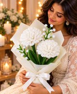 Handmade White Carnation Bouquet – Elegant White Flowers with Filler Blooms
