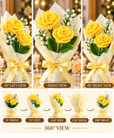 Handmade Yellow Rose Bouquet – 2 Yellow Roses with White Filler Flowers
