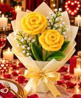 Handmade Yellow Rose Bouquet – 2 Yellow Roses with White Filler Flowers
