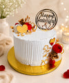 Elegant Happy Anniversary Red Rose Cake with Gold Hearts
