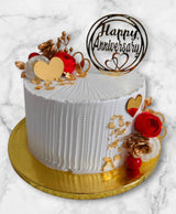 Elegant Happy Anniversary Red Rose Cake with Gold Hearts