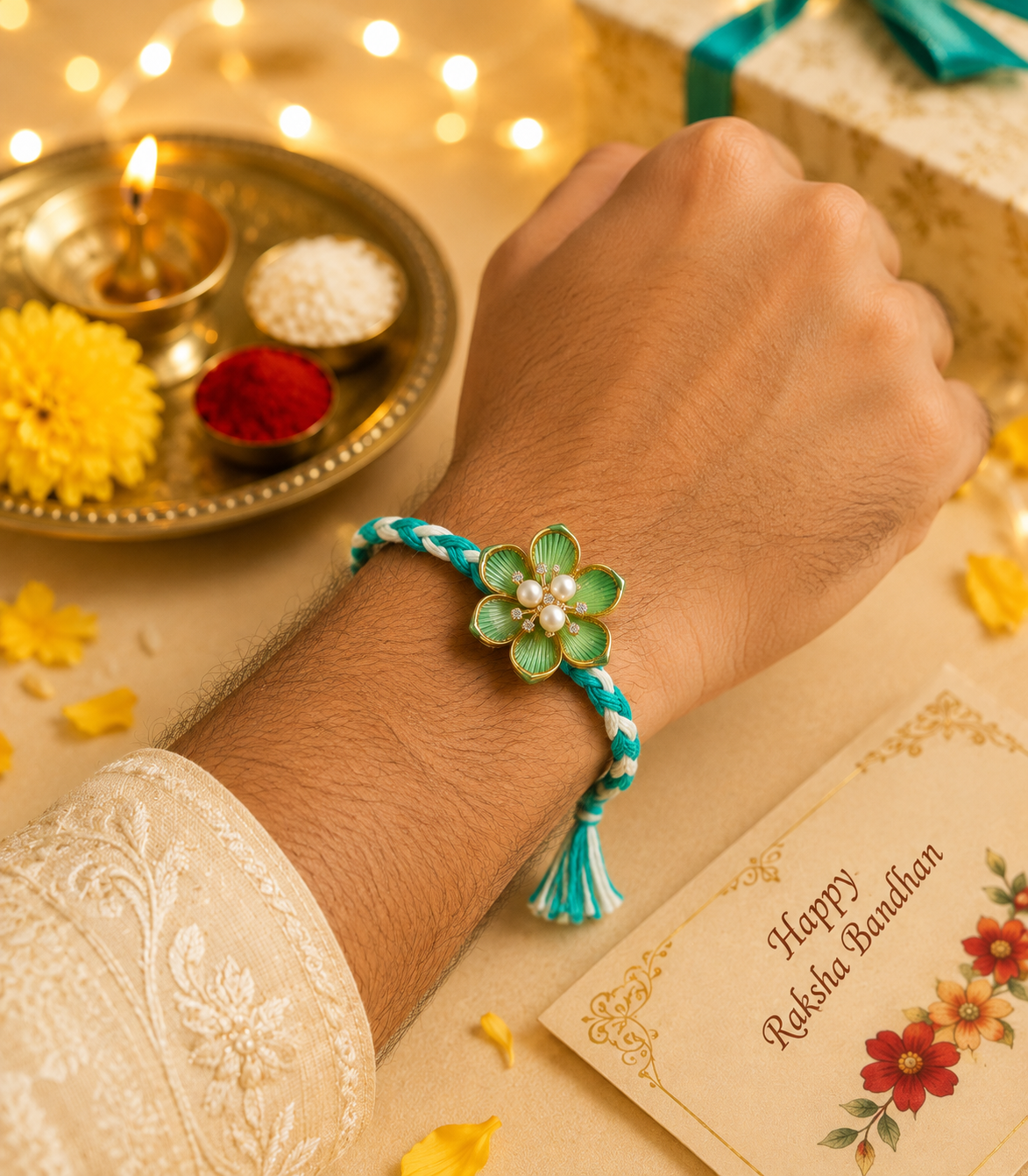 Haritima Floral Pearl Rakhi