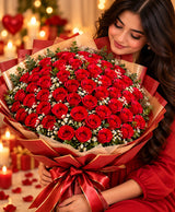 Luxury Red Rose Bouquet – 50 Red Roses
