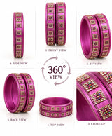 Magenta Crystal Square Designer Lac Bangle Set