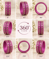 Magenta Crystal Square Designer Lac Bangle Set