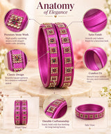 Magenta Crystal Square Designer Lac Bangle Set