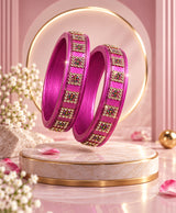 Magenta Crystal Square Designer Lac Bangle Set