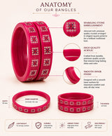 Magenta Pink Crystal Square-Pattern Designer Lac Bangle Set