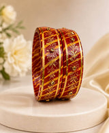 Maroon Floral Lacquer-Style Lac Bangle Set
