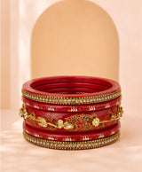Maroon Gold Floral Crystal Lac Bangle Set