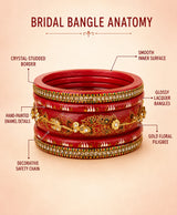 Maroon Gold Floral Crystal Lac Bangle Set