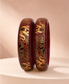 Maroon Gold Floral Enamel Lac Bangles