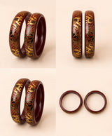 Maroon Gold Floral Enamel Lac Bangles