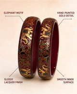 Maroon Gold Floral Enamel Lac Bangles