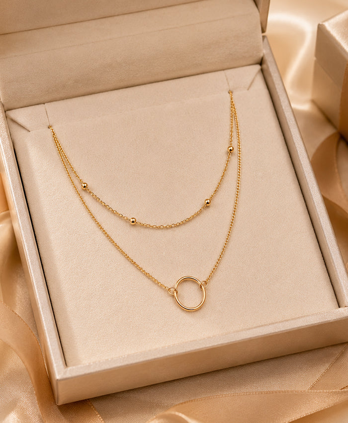 Minimalist Double-Layer Oval Ring Necklace for Women