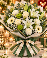 Modern White & Green Bouquet – 12 Flowers