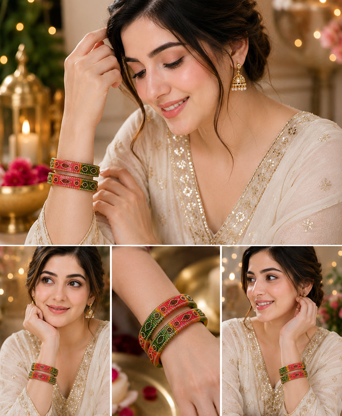 Multicolor Embellished Enamel Bangle Set