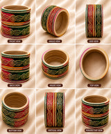 Multicolor Red, Green & Orange Kundan-Style Embellished Traditional Bangles