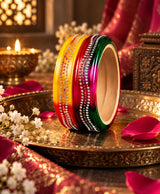 Multicolor Rhinestone Festive Lac Bangle Set